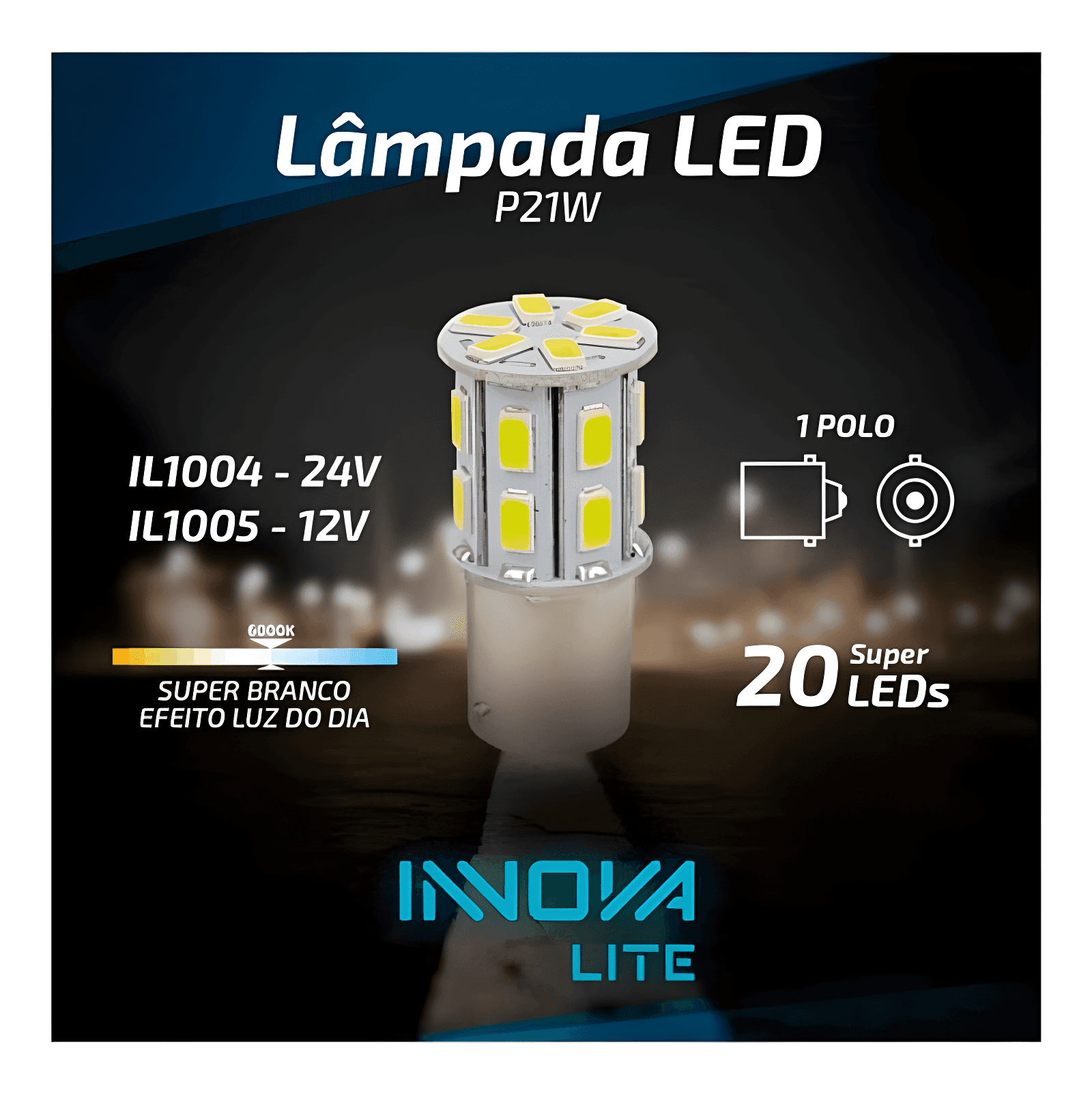 LAMPADA LED 1141 BRANCO FRIO 12V - 1 POLO - PREÇO DO PAR - IL1005