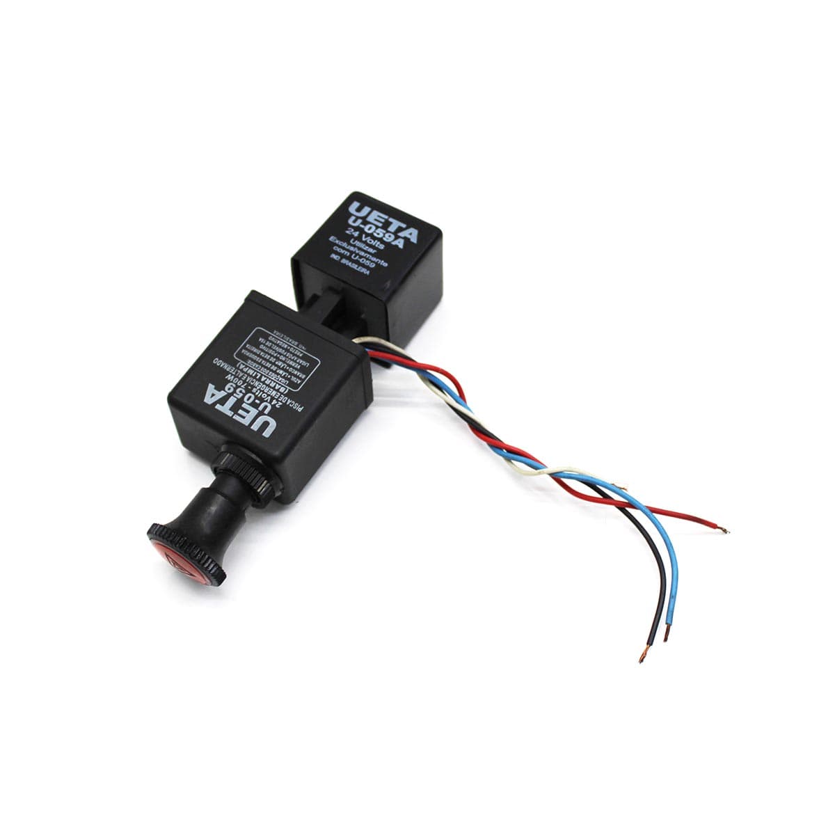 BOTAO PISCA ALERTA/EMERGENCIA ALTERNADO COM DUPLO COMANDO COM LUZ PILOTO APLICACAO ONIBUS/GUINCHOS (4 FIOS COM SUPORTE/PELE) (24V) - U059