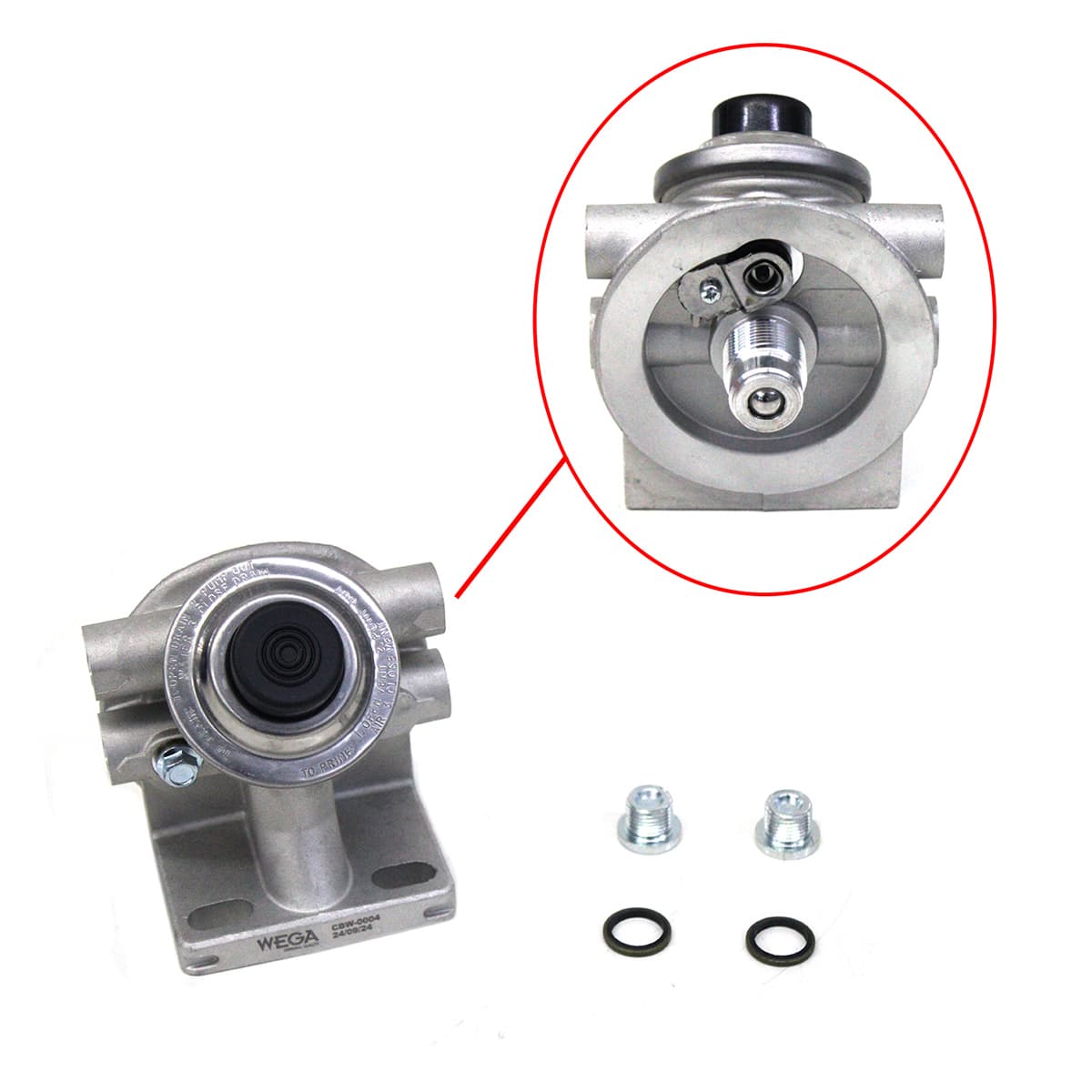 CABECOTE COM VALVULA E CONEXAO VOSS M16 NG12 PARA FILTRO DIESEL/RACOR SEPARADOR DAGUA VW (SISTEMA ESFERA) (ROSCA 1-14) - CBW0004