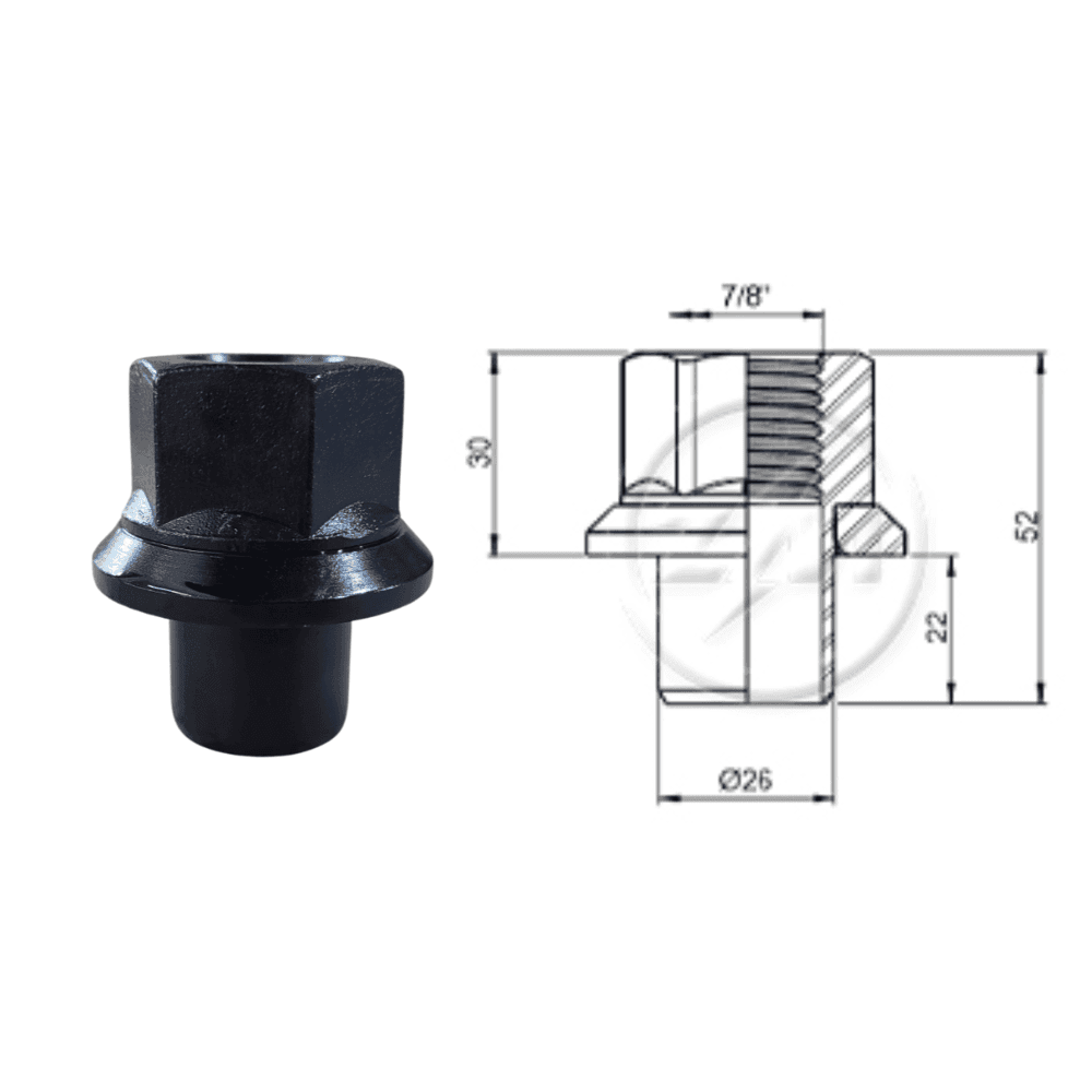 PORCA RODA C/PESCOCO 7/8X11BSF CH33 ALT CARRETAS GUERRA RODA TRASEIRA - 2978051