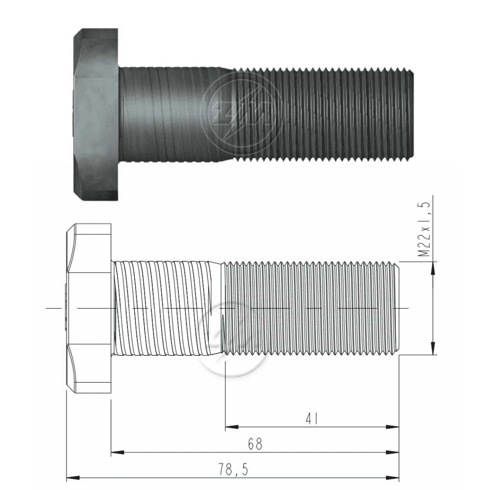 PARAFUSO RODA DIANTEIRO ESPIRAL M22X1,50X68MM - 3002218