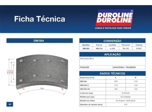 LONA FREIO STD DNA38 PREMIUM DIANTEIRA/ TRASEIRA/ 3EIXO - DM584STDPREMIUM