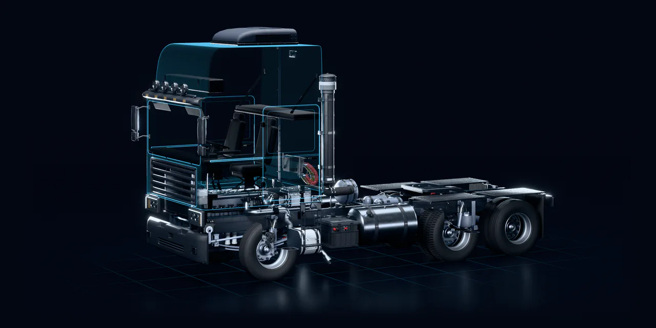 Ilustração em raio-X de caminhão com os 13 sistemas que têm peças para o Volkswagen Delivery 14.150