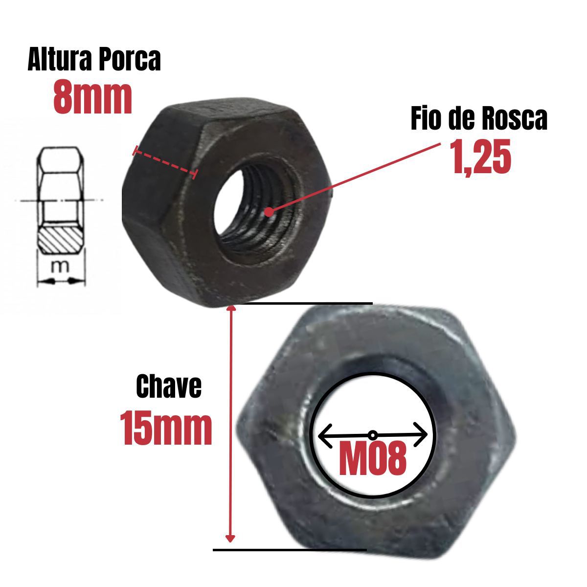 PORCA COLETOR ESCAPE M08X1,25 - 17044721 - Imagem 4