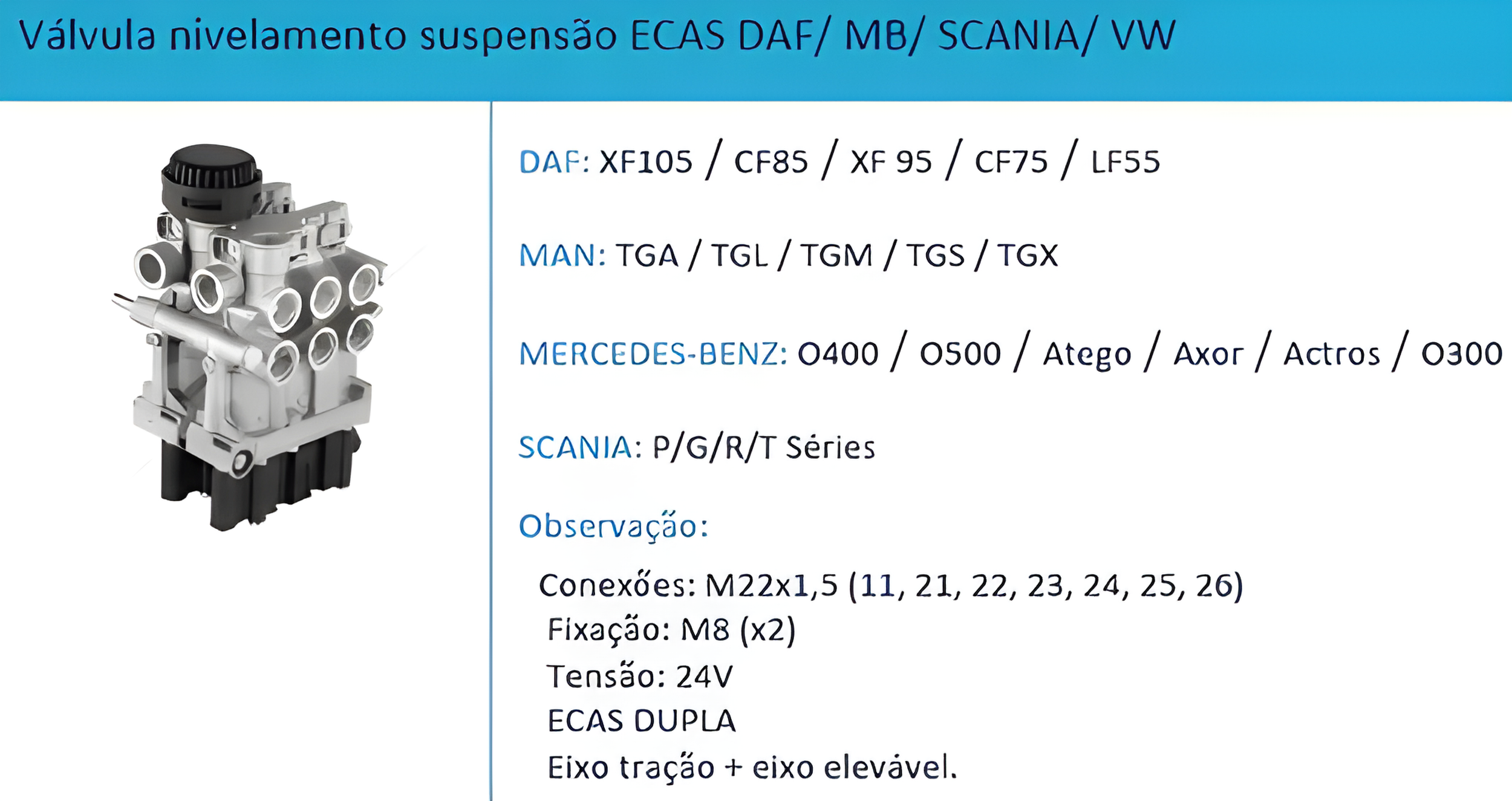 VALVULA NIVELAMENTO SUSPENSAO ECAS DAF/ MB/ SCANIA/ VW - 0003276825 - Imagem 4