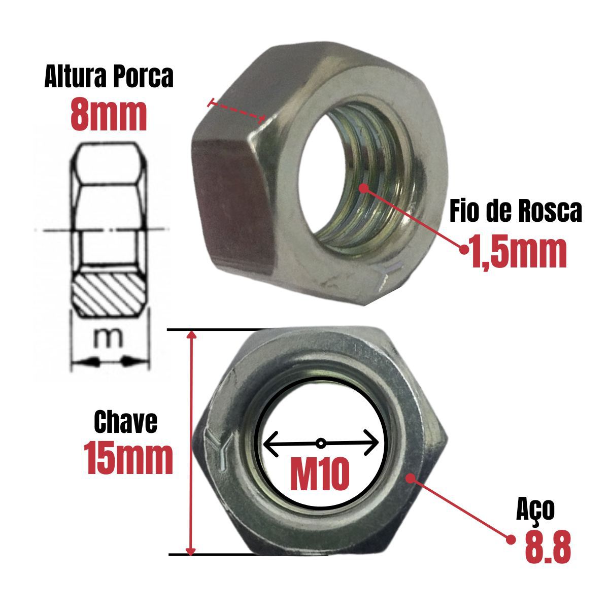PORCA PARAFUSO CABECOTE M10/M12 MOTOR MWM SPRINT X12 - 2P0103557