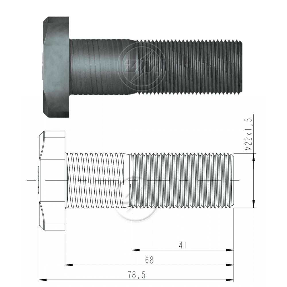 PARAFUSO RODA DIANTEIRO ESPIRAL M22X1,50X68MM - 3002218