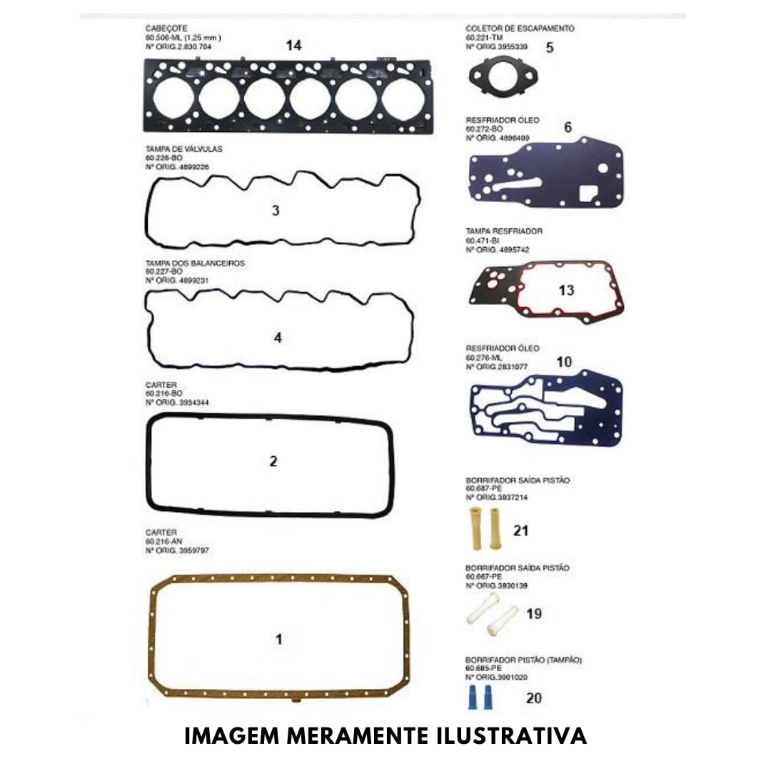 JOGO JUNTAS INFERIOR MOTOR CUMMINS ISB 6 CIL EURO III - 60.560-OR-RB