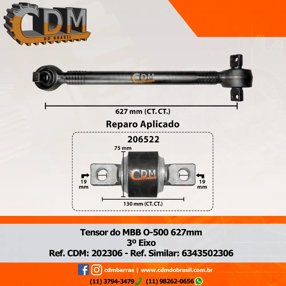 BARRA REACAO FIXA 627MM TERCEIRO EIXO - 6343502306