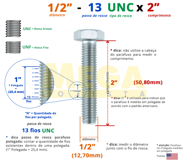 PARAFUSO 1/2 13 UNC X 38.1 - 10X1602